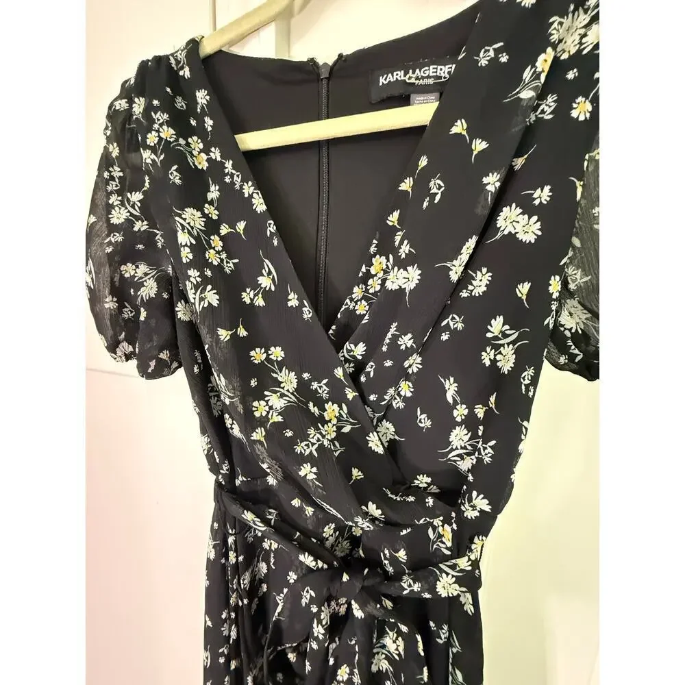 Karl Lagerfeld Floral Hi-Lo Wrap Dress - Size 0 - Picture 6 of 8